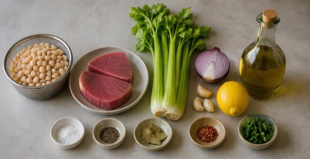 Toskanisches Thunfisch-Steak auf lauwarmem Bohnen-Sellerie-Salat – Zutaten