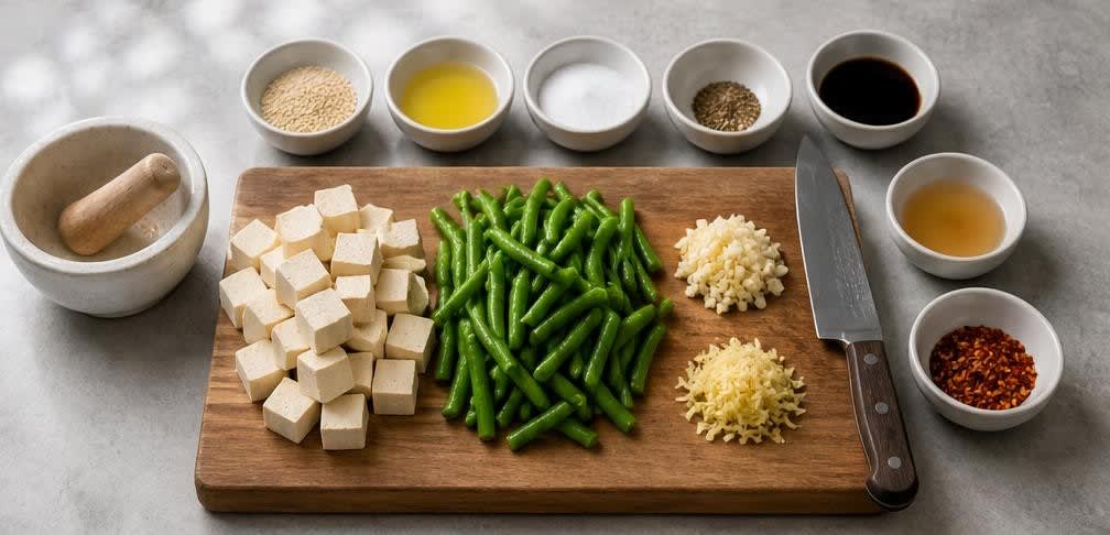 Japanischer Tofu mit grünen Bohnen und Röstsesam – Zutaten