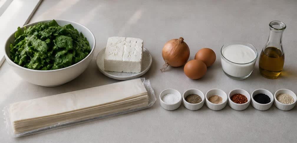 Börek mit blanchiertem Spinat und Feta – Zutaten