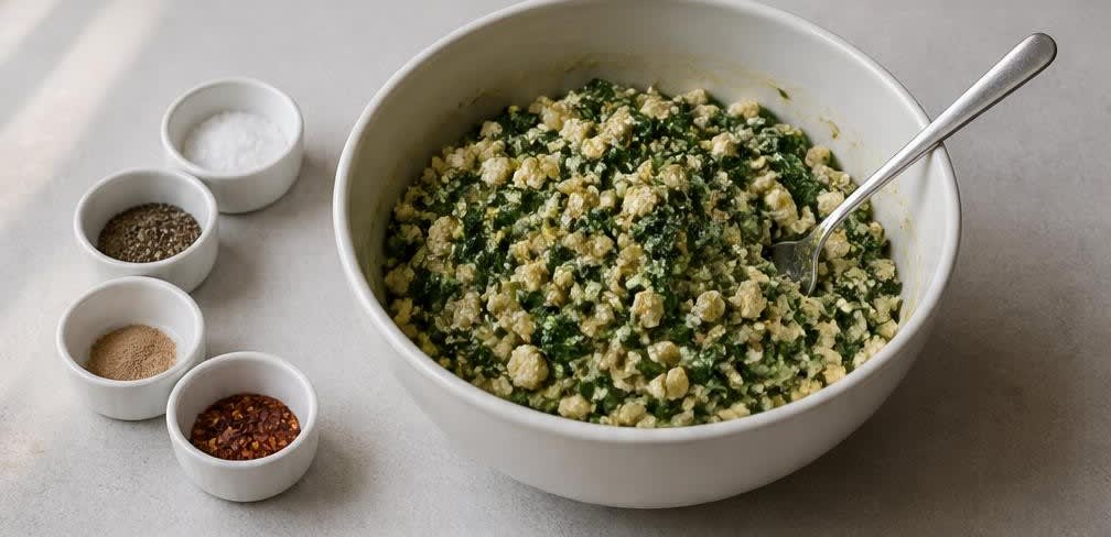 Börek mit blanchiertem Spinat und Feta – Zubereitung Schritt für Schritt – Füllung mischen