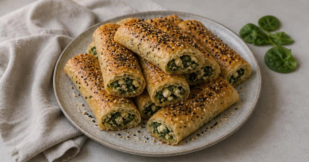 Börek mit blanchiertem Spinat und Feta – Zubereitung Schritt für Schritt – Anrichten