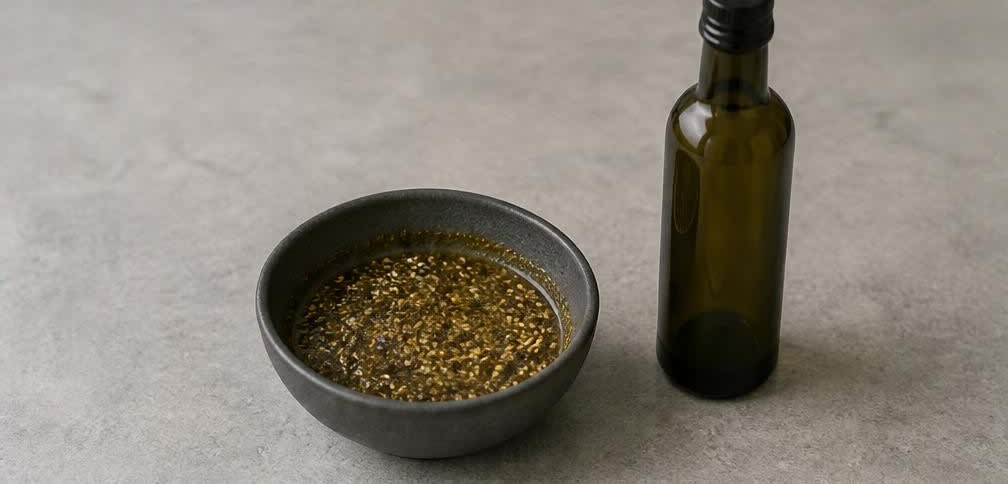 Libanesische Manakish mit Za'atar und geröstetem Sesam – Zubereitung Schritt für Schritt – Za'atar-Öl-Mischung herstellen
