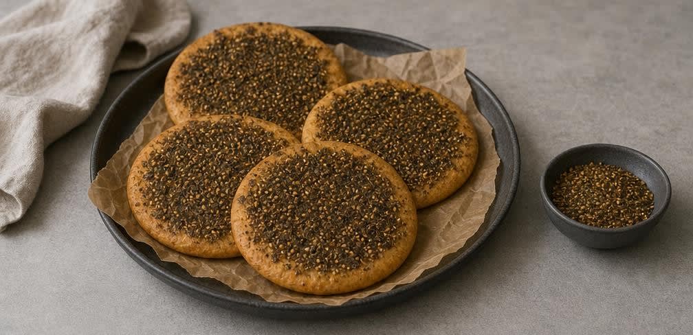 Libanesische Manakish mit Za'atar und geröstetem Sesam – Zubereitung Schritt für Schritt – Anrichten