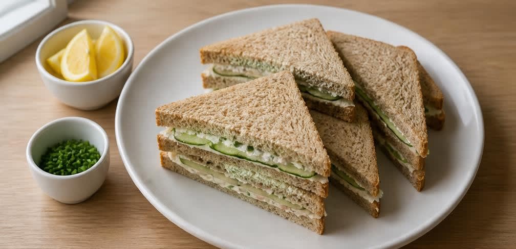 Klassisches britisches Gurken-Sandwich mit Zitronen-Frischkäse – Zubereitung Schritt für Schritt – Anrichten