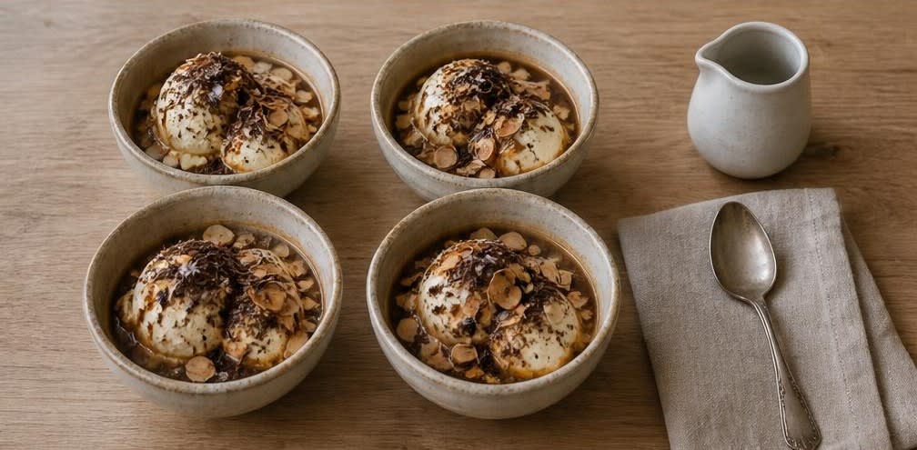 Klassischer Affogato al Caffè mit wasserentkoffeiniertem Espresso – Zubereitung Schritt für Schritt – Anrichten