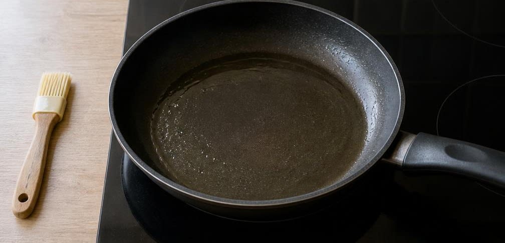Bananen-Pancakes mit Haferflocken – Zubereitung Schritt für Schritt – Pfanne vorbereiten