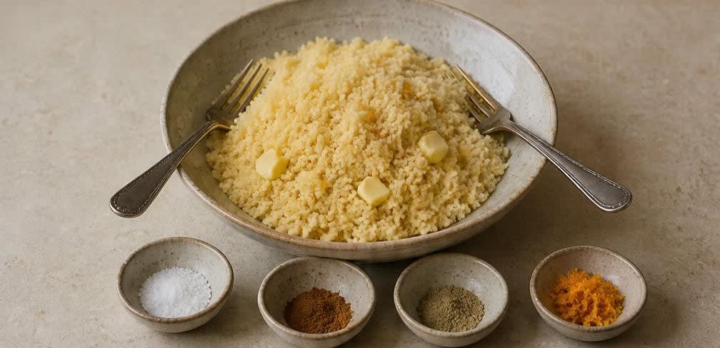 Gedämpfter Couscous mit Datteln und Mandeln – Zubereitung Schritt für Schritt – Couscous auflockern