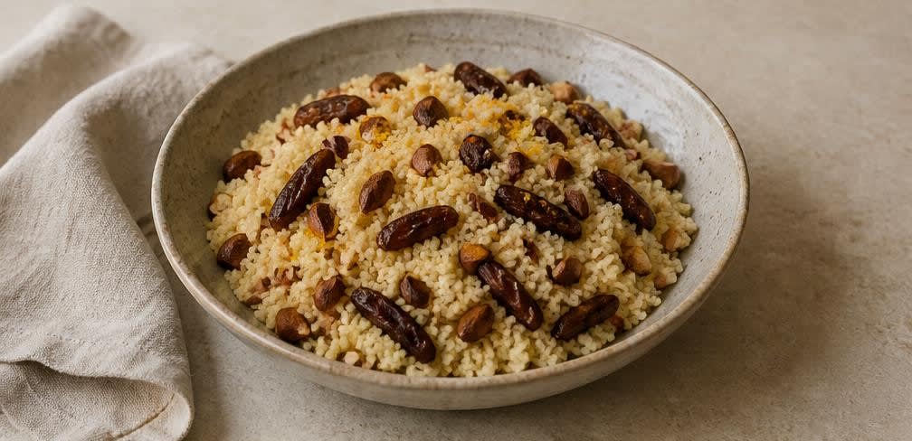 Gedämpfter Couscous mit Datteln und Mandeln – Zubereitung Schritt für Schritt – Anrichten