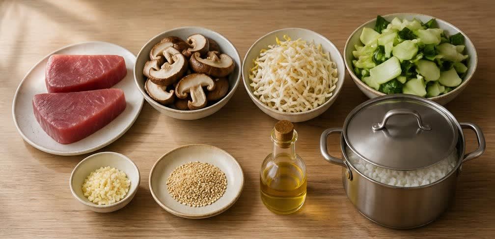 Kurzgebratener Thunfisch mit Shiitake und Mungbohnensprossen – Zutaten