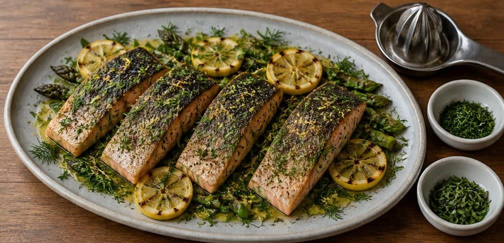 Gegrillter Lachs mit Spargel und Zitrone – Zubereitung Schritt für Schritt – Anrichten