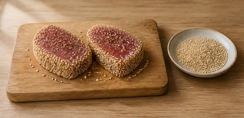 Kurzgebratener Thunfisch mit Shiitake und Mungbohnensprossen – Zubereitung Schritt für Schritt – Thunfisch vorbereiten