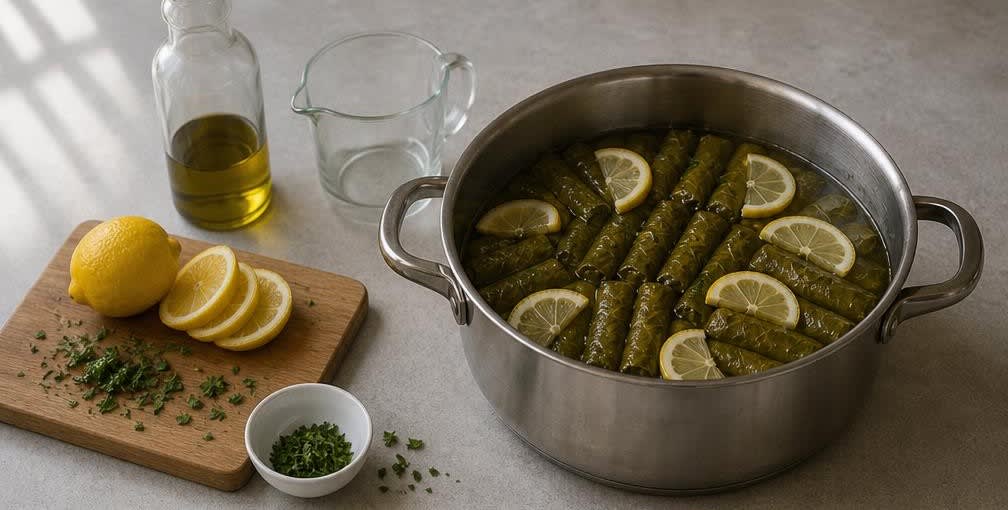 Türkische Dolma mit unpoliertem Vollkornreis – Zubereitung Schritt für Schritt – Dolma schichten