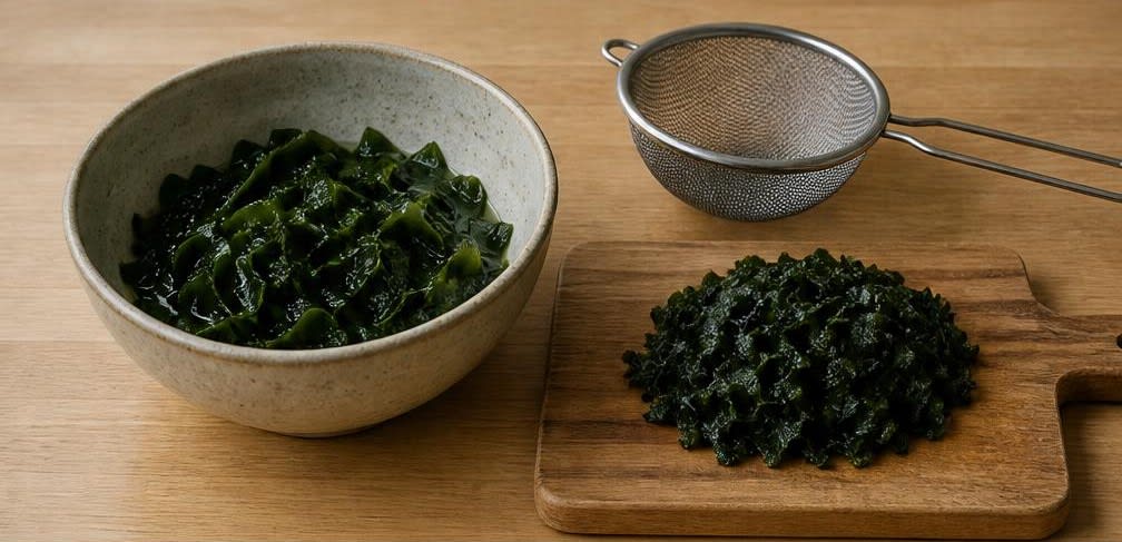 Tofu-Salat mit Sesam, Zitrone und Wakame – Zubereitung Schritt für Schritt – Wakame vorbereiten