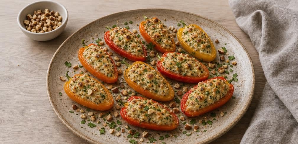 Gefüllte Mini-Paprika mit Würz-Ricotta und Mandeln – Zubereitung Schritt für Schritt – Anrichten