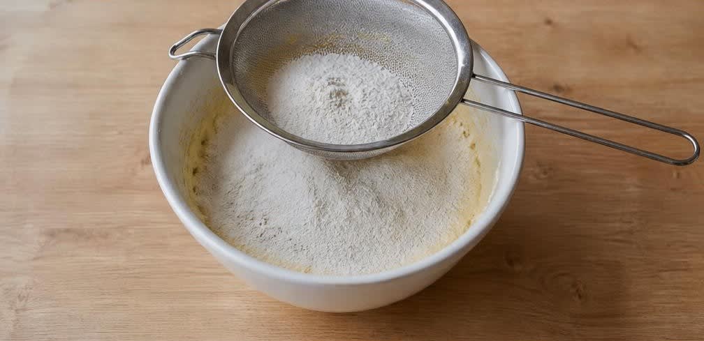 Französische Madeleines aus ungebleichtem Mehl – Zubereitung Schritt für Schritt – Mehl unterheben