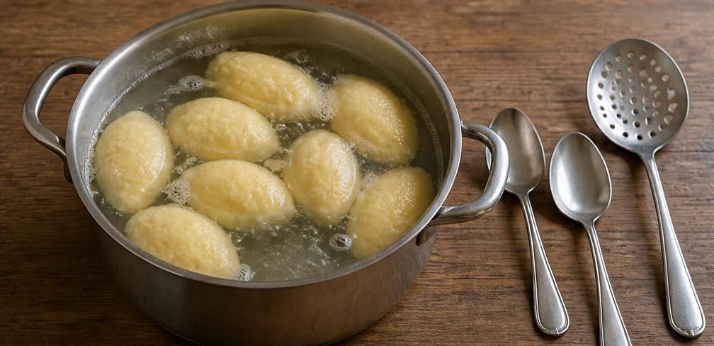 Süße Grießnockerl mit warmem Kirschkompott – Zubereitung Schritt für Schritt – Nockerl garen