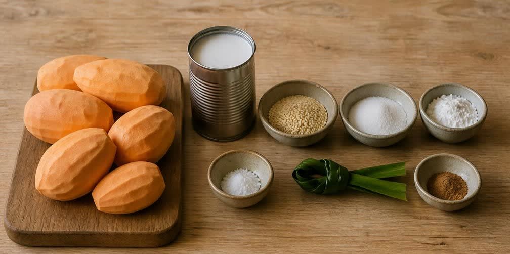 Indonesische gedämpfte Süßkartoffel mit Pandan-Kokossauce – Zutaten