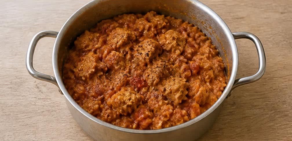 Äthiopisches Vollkorn-Fit-Fit mit Tomaten und Zwiebeln – Zubereitung Schritt für Schritt – Ziehen lassen und abschmecken
