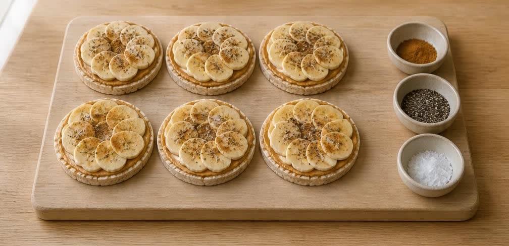 Knusprige Reiswaffeln mit Erdnussbutter und Banane – Zubereitung Schritt für Schritt – Würzen
