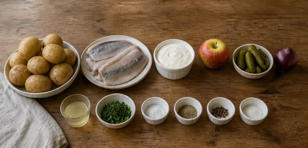 Zarter Hering mit Apfel-Gewürzgurken-Quark und Pellkartoffeln – Zutaten