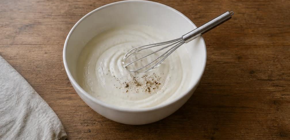 Zarter Hering mit Apfel-Gewürzgurken-Quark und Pellkartoffeln – Zubereitung Schritt für Schritt – Quark-Basis herstellen