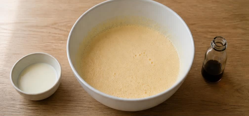 Japanische Dorayaki aus ungebleichtem Mehl – Zubereitung Schritt für Schritt – Aromen einrühren
