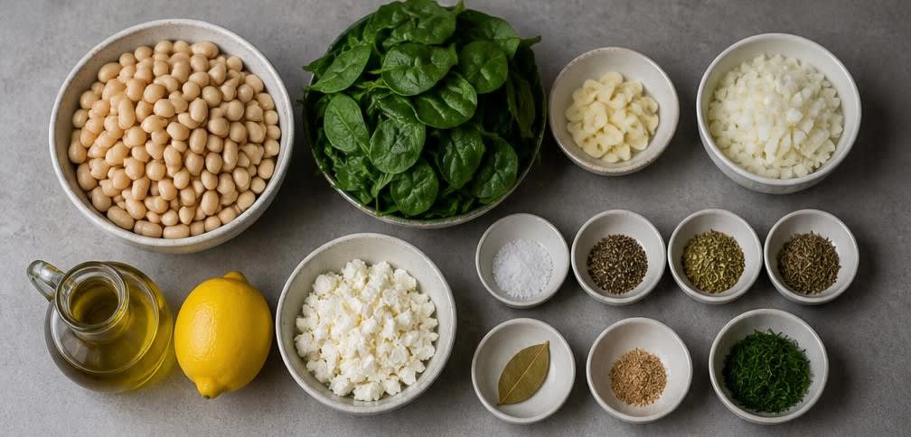 Griechischer Bohnen-Spinat-Topf mit Knoblauch und Zitrone – Zutaten