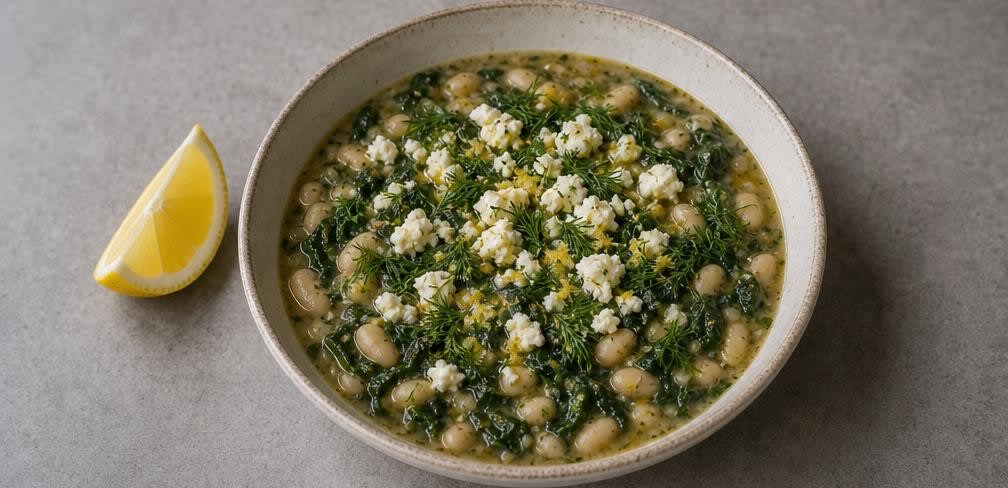 Griechischer Bohnen-Spinat-Topf mit Knoblauch und Zitrone – Zubereitung Schritt für Schritt – Anrichten