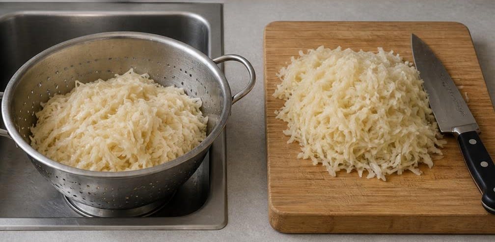 Osteuropäischer Sauerkraut-Salat mit Karotte und Apfel – Zubereitung Schritt für Schritt – Sauerkraut vorbereiten