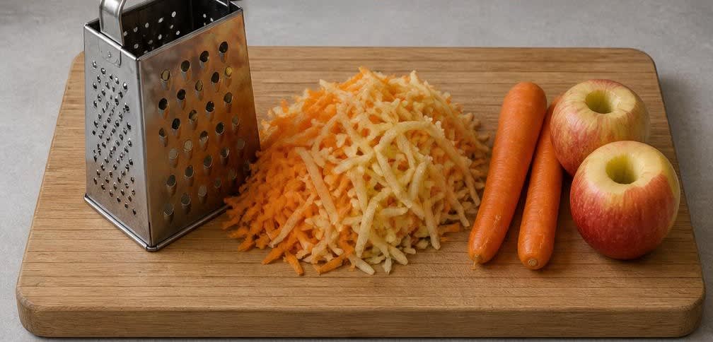 Osteuropäischer Sauerkraut-Salat mit Karotte und Apfel – Zubereitung Schritt für Schritt – Karotten und Apfel raspeln