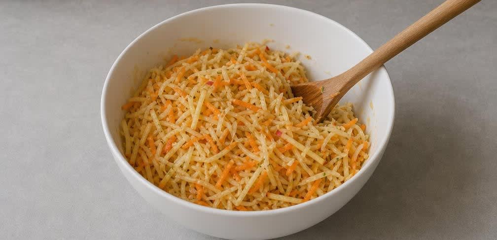 Osteuropäischer Sauerkraut-Salat mit Karotte und Apfel – Zubereitung Schritt für Schritt – Salat vermengen
