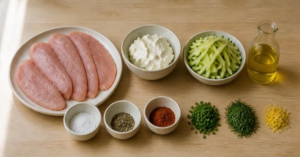 Putenbrust-Röllchen mit Kräuter-Frischkäse und Gurke – Zutaten