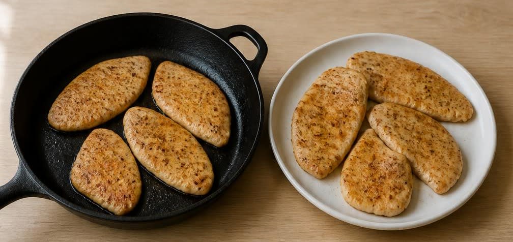 Putenbrust-Röllchen mit Kräuter-Frischkäse und Gurke – Zubereitung Schritt für Schritt – Putenbrust anbraten und abkühlen