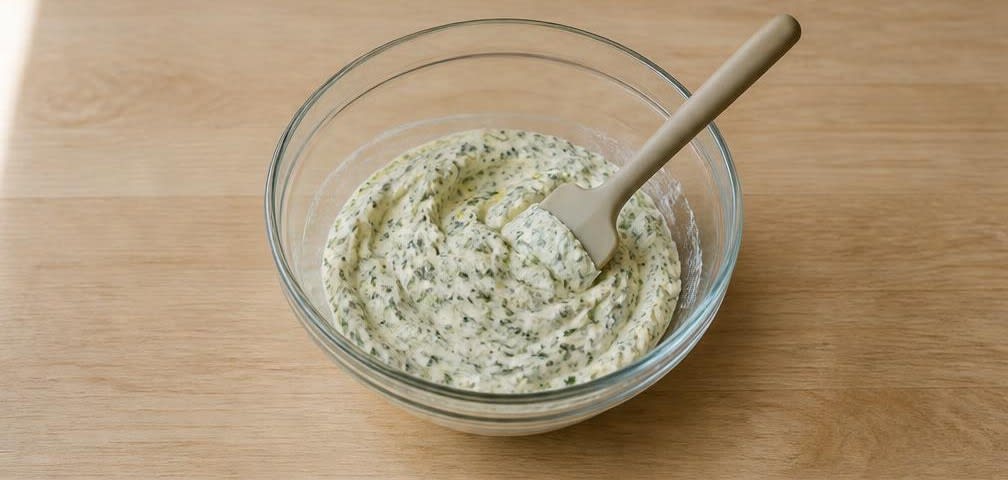 Putenbrust-Röllchen mit Kräuter-Frischkäse und Gurke – Zubereitung Schritt für Schritt – Kräuter-Frischkäse herstellen