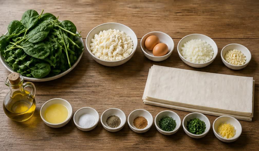 Griechische Spanakopita mit blanchiertem Spinat – Zutaten