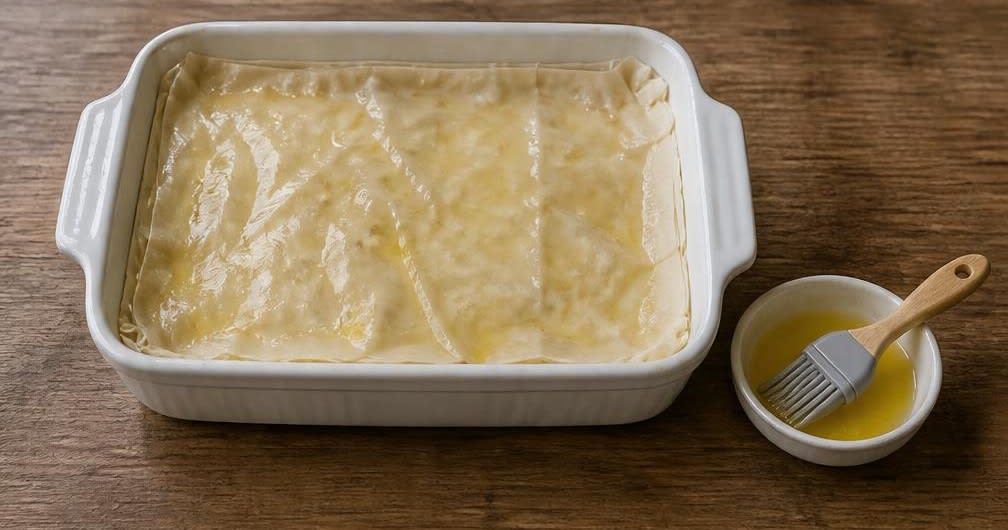 Griechische Spanakopita mit blanchiertem Spinat – Zubereitung Schritt für Schritt – Spanakopita zusammensetzen