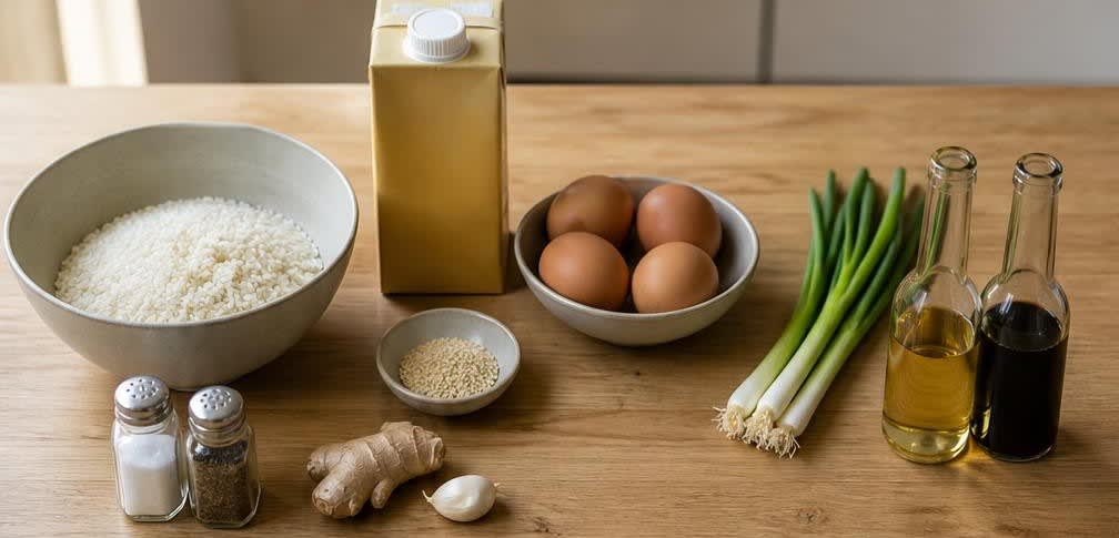 Klassisches Congee mit weichem Ei und Frühlingszwiebeln – Zutaten