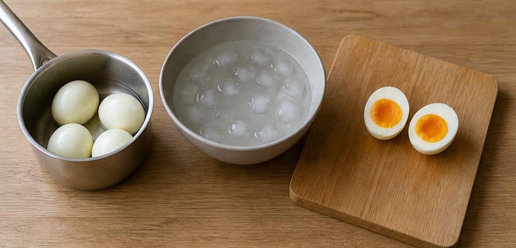 Klassisches Congee mit weichem Ei und Frühlingszwiebeln – Zubereitung Schritt für Schritt – Eier kochen und schälen