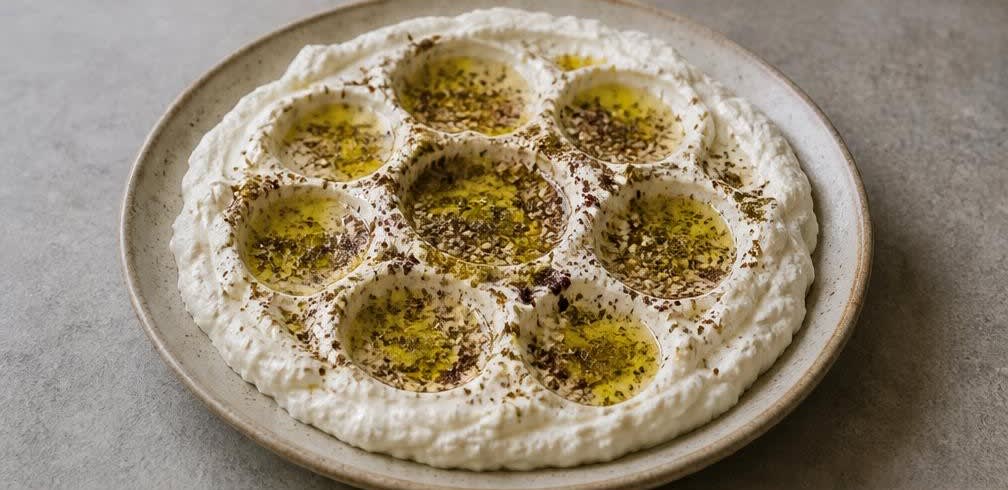 Cremiges Labneh mit Za'atar und Olivenöl – Zubereitung Schritt für Schritt – Würzen und beträufeln