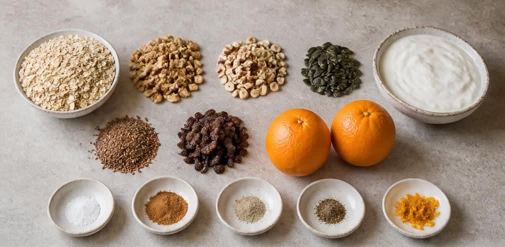 Eisenreiches Hafer-Müsli mit Orange und gerösteten Nüssen – Zutaten