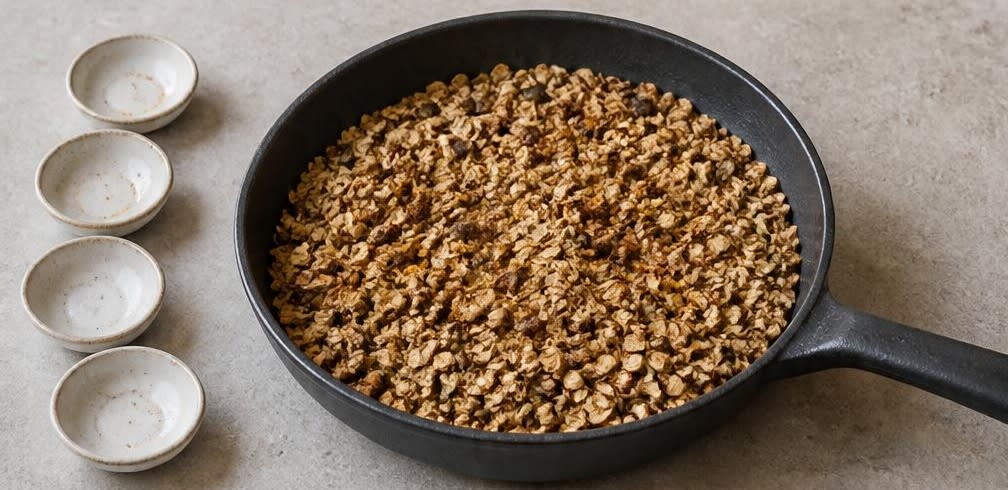 Eisenreiches Hafer-Müsli mit Orange und gerösteten Nüssen – Zubereitung Schritt für Schritt – Gewürze einrühren