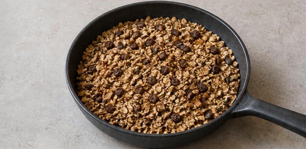 Eisenreiches Hafer-Müsli mit Orange und gerösteten Nüssen – Zubereitung Schritt für Schritt – Leinsamen und Rosinen untermischen