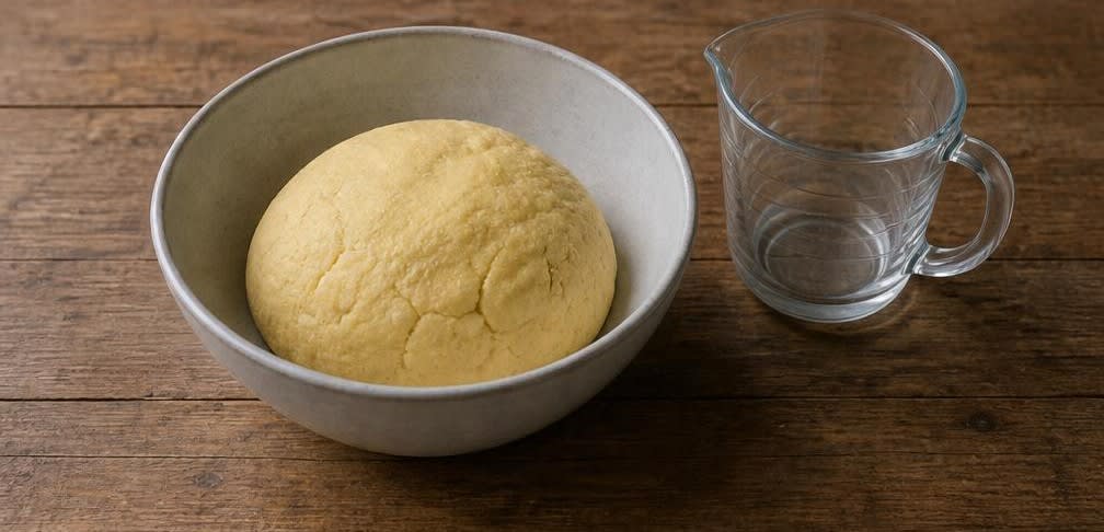 Knusprige Arepas con Queso mit cremiger Käsefüllung – Zubereitung Schritt für Schritt – Maisteig kneten