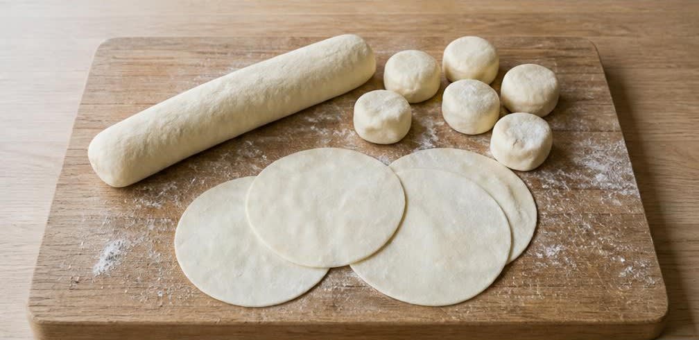 Japanische Gyoza mit saftiger Schweinefleisch-Füllung – Zubereitung Schritt für Schritt – Teigfladen formen