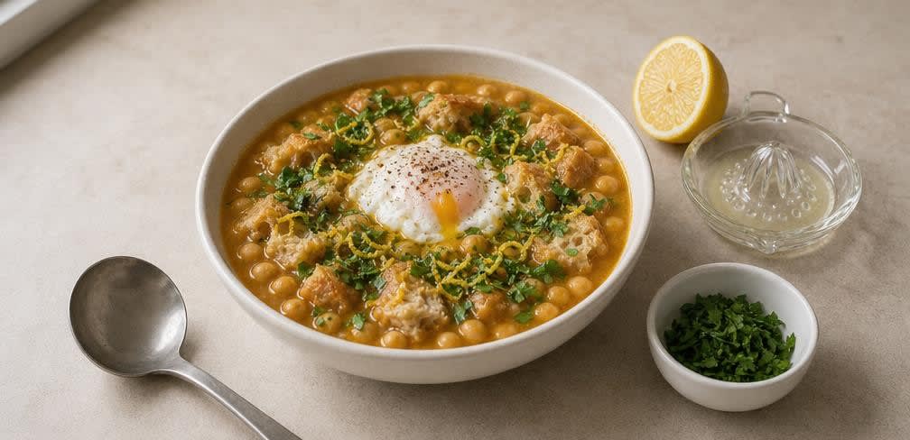 Tunesische Kichererbsensuppe Lablabi – Zubereitung Schritt für Schritt – Anrichten