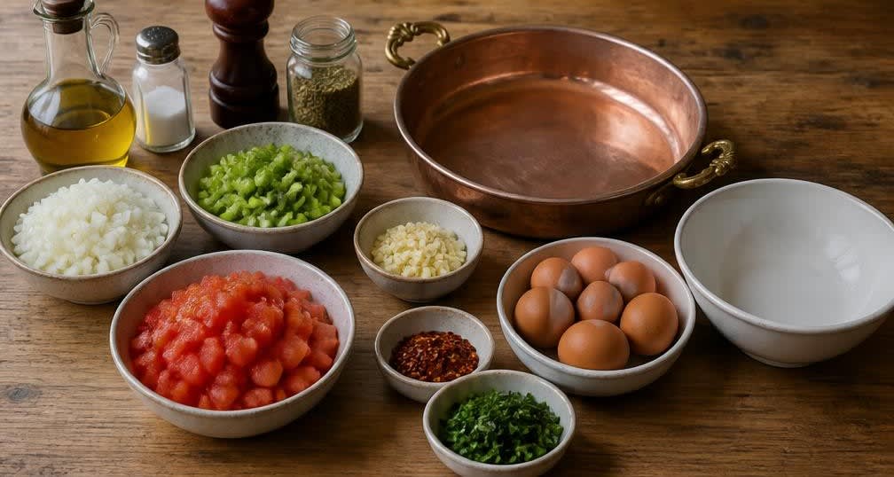 Klassisches Türkisches Menemen mit Olivenöl – Zutaten