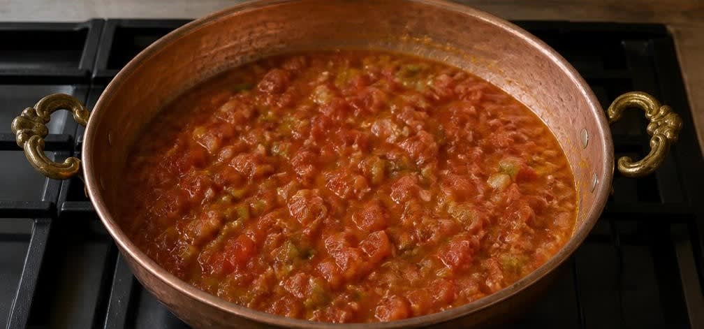 Klassisches Türkisches Menemen mit Olivenöl – Zubereitung Schritt für Schritt – Tomaten köcheln