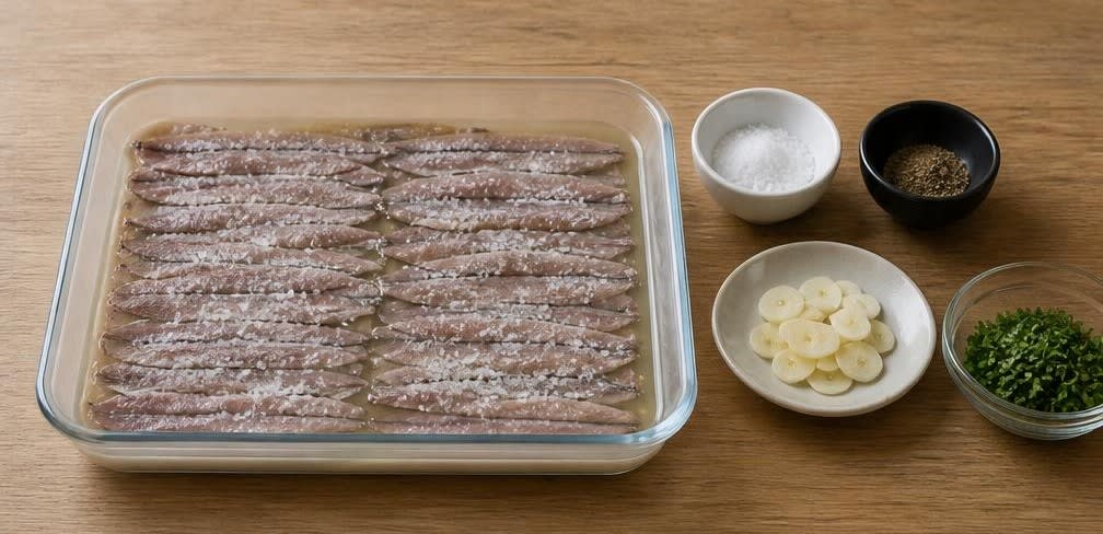 Spanische Boquerones en Vinagre – Zubereitung Schritt für Schritt – Sardellen salzen