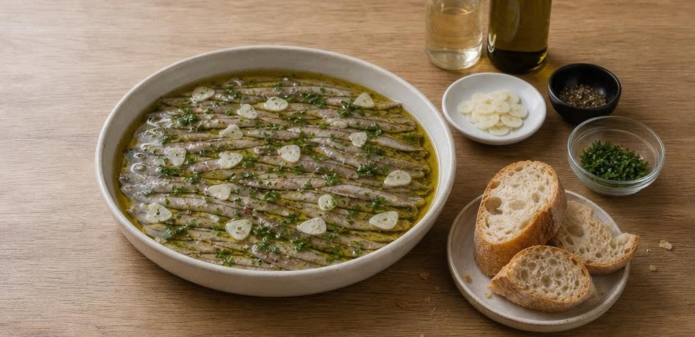 Spanische Boquerones en Vinagre – Zubereitung Schritt für Schritt – Anrichten