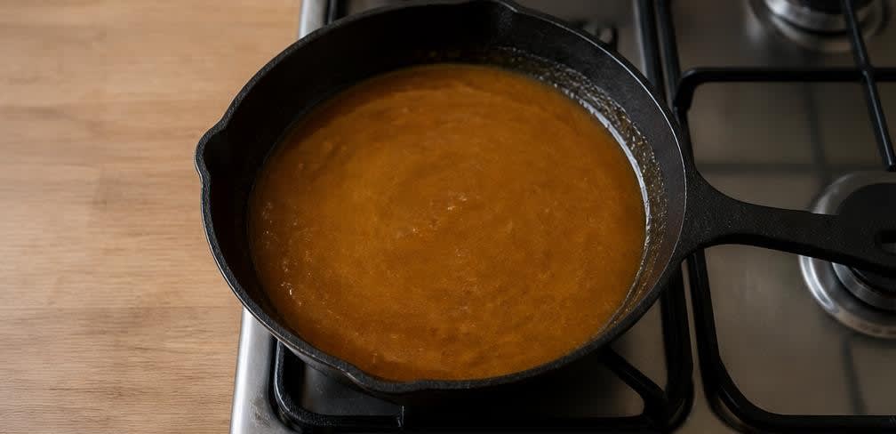 Französische Tarte Tatin mit karamellisierten Apfelvierteln – Zubereitung Schritt für Schritt – Karamellsauce herstellen